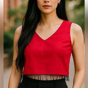 RONNI NICOLE VINTAGE FRINGE BEADED RED CROP TOP SIZE 8, PARTY FORMAL WESTERN